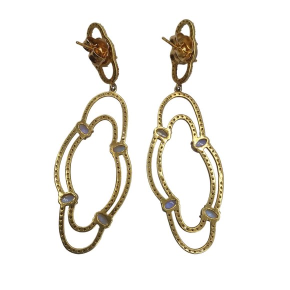 Moonstone / Pave Diamond Studded Gold Plated Drop Earrings - Picture 4 of 4